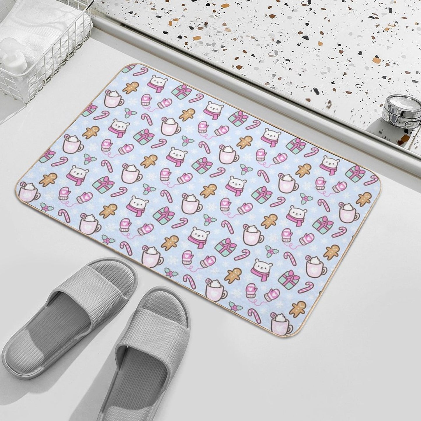 Cute Christmas Blue Nikury Stain-Proof Bath Mat