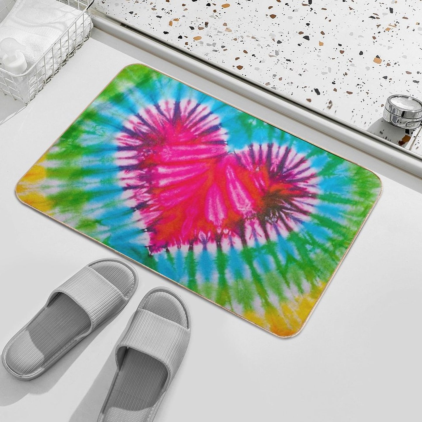 Tie Dye Red Heart Easy Maintenance Bath Mat