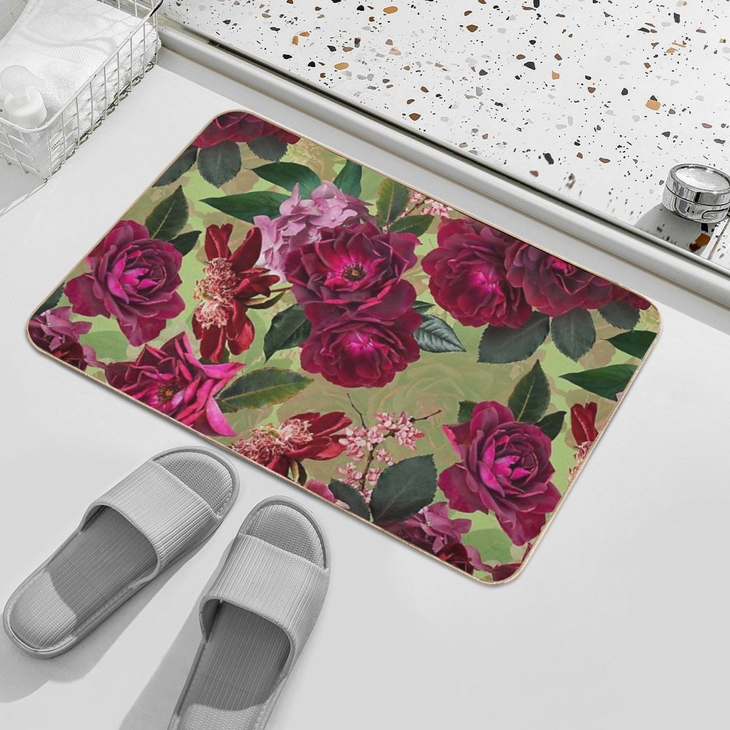 Antique Green Botanical Flower Rose Botanical Garden Nightgarden Slip-Resistant Bath Mat