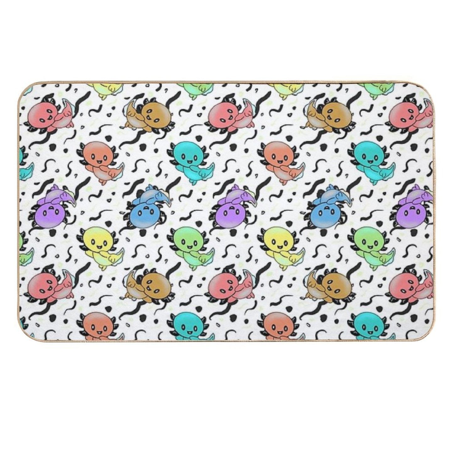 Axolotl Party in Rainbow Colors on Black And White Non-Slip Bath Mat