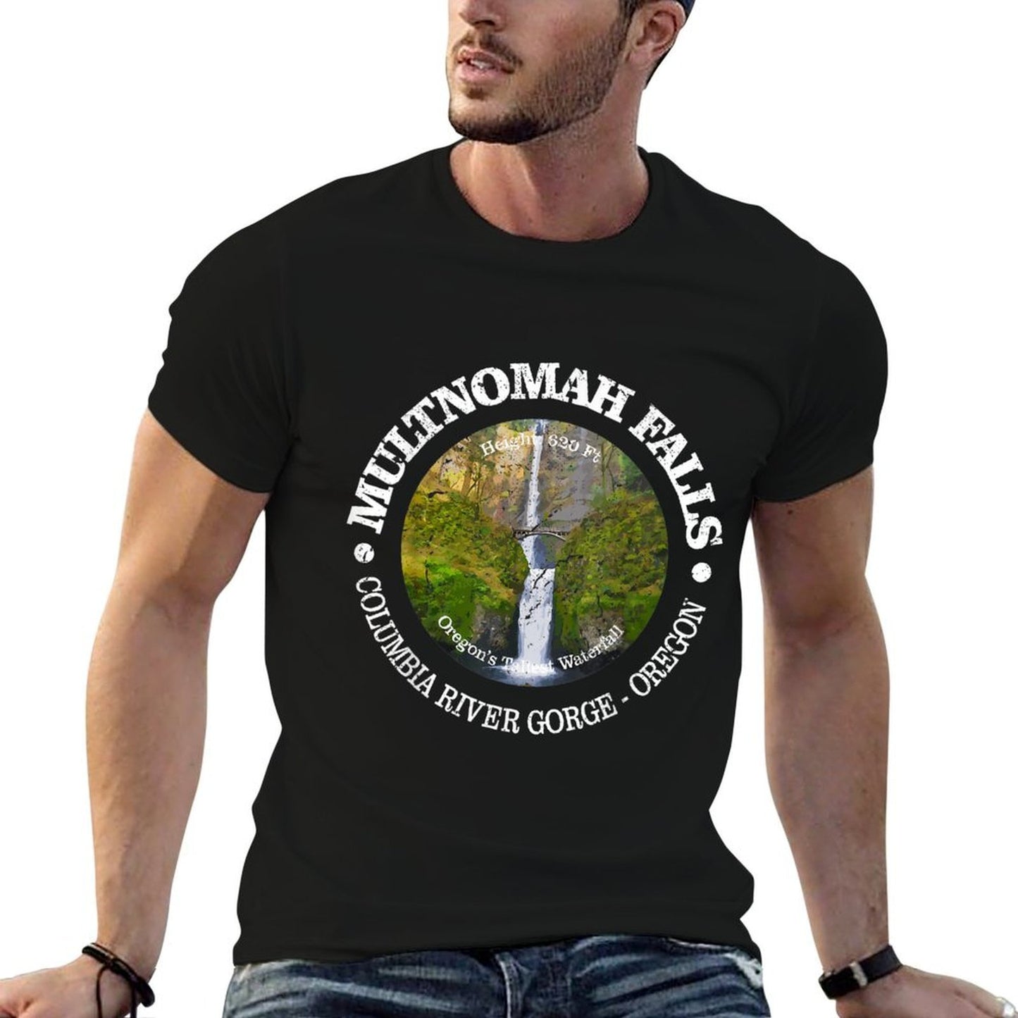 Vintage Nature Multnomah Falls Hiking Mountain Summer-ready Fabric T-Shirt