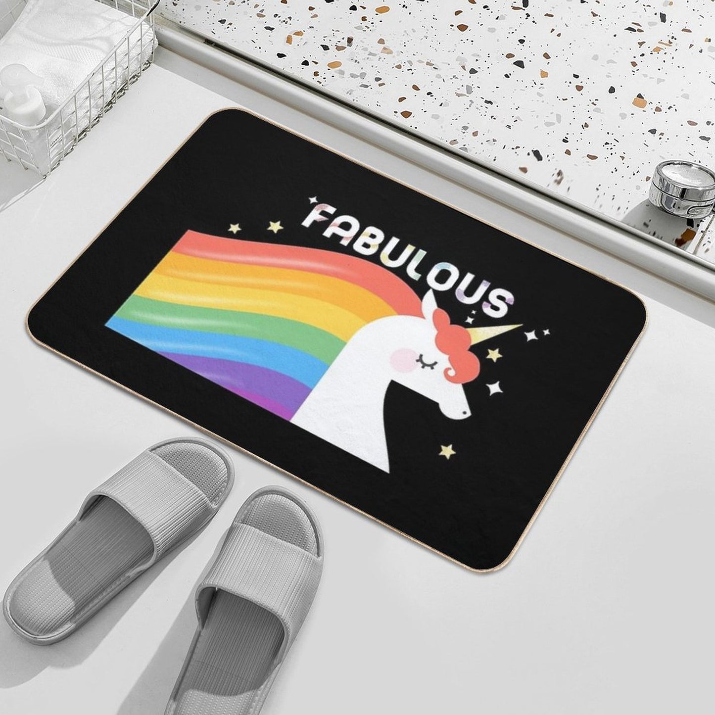 Fabulous Sparkling Rainbow Unicorn Repositionable Bath Mat