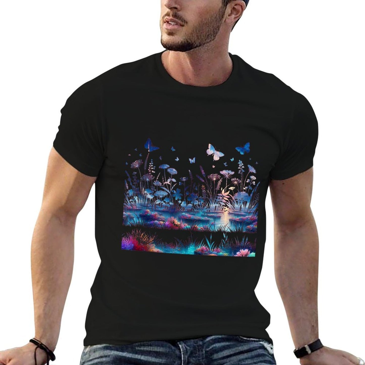 Twilight Garden Ethereal Meadow with Butterflies Graphic-printed T-Shirt