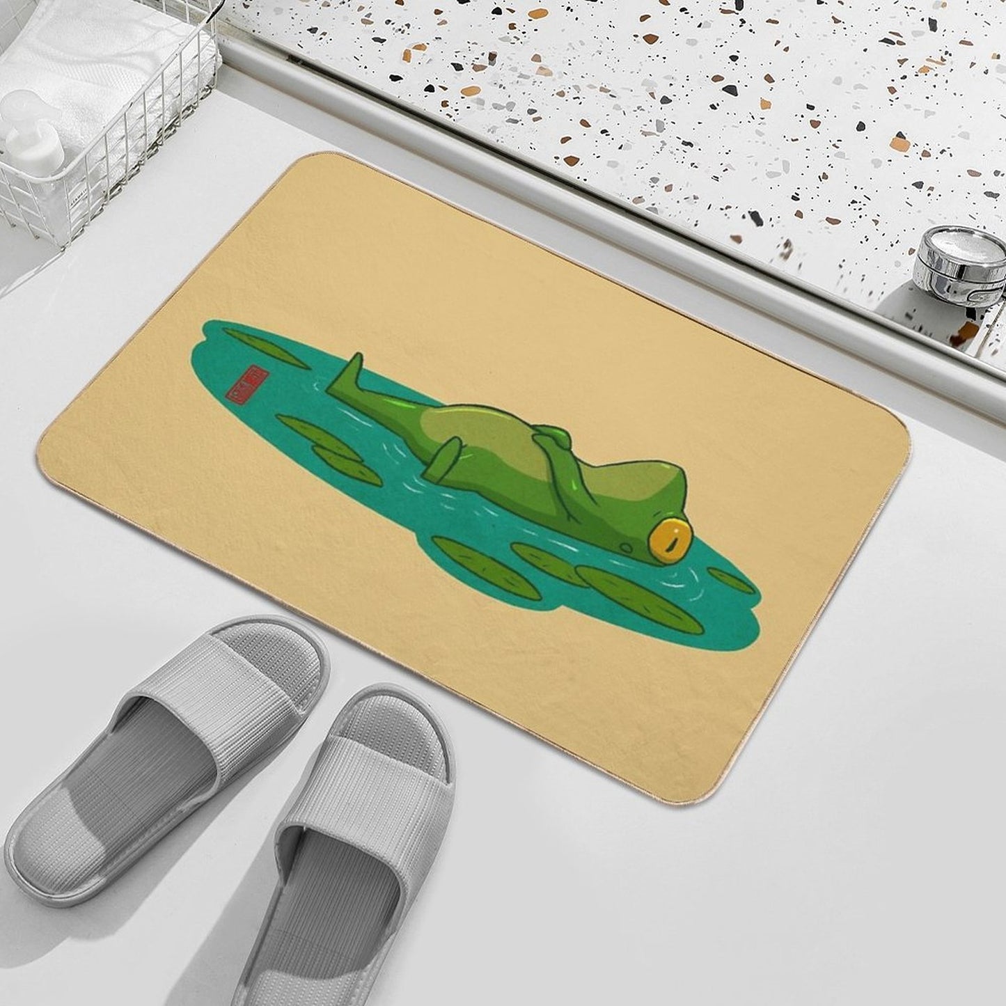 Chill Lilypad Mood Frog Dirt-Trapping Bath Mat