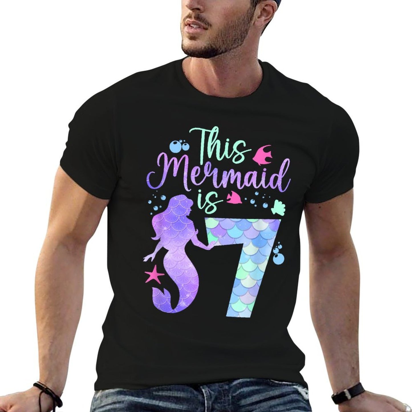 This Mermaid Is 7 Birthday Girls Mermaid Oversized Silhouette T-Shirt