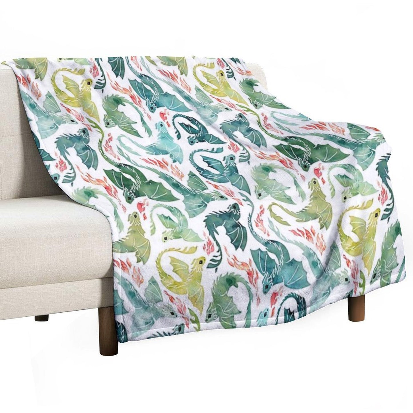 Dragon Fire Turquoise & Green Gift-ready Throw Blanket