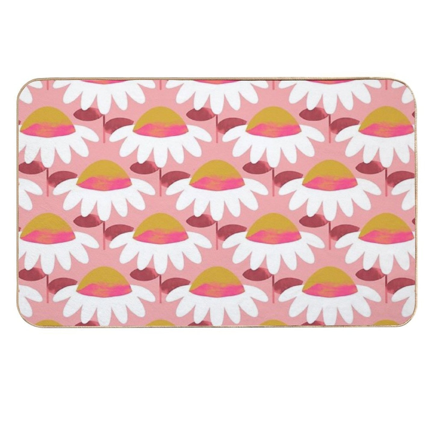Floral Simplicity - Pink And Ochre Stain-Proof Bath Mat