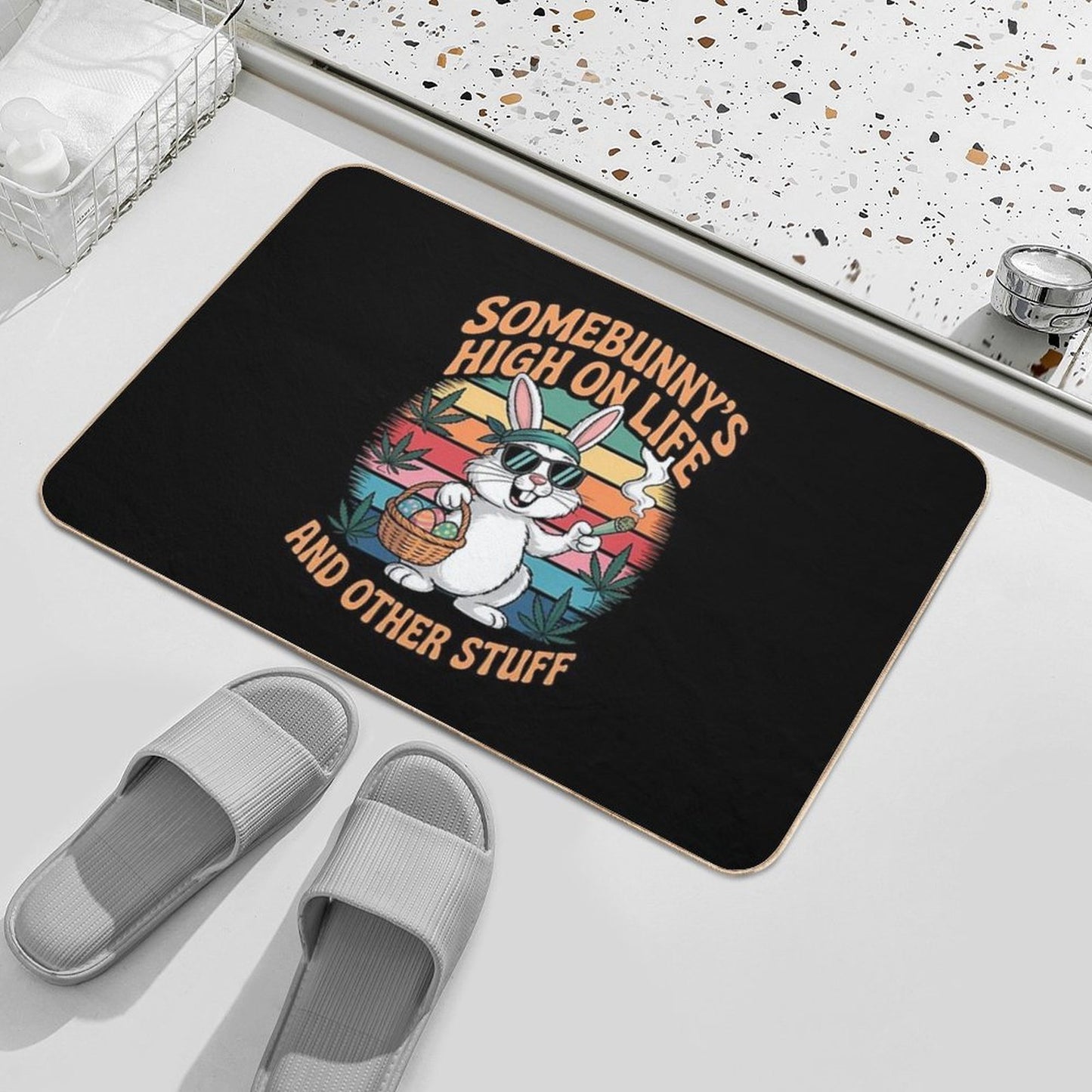 Happy 420 Easter Smoking Weed Funny Some Bunny's High Absorbent Bath Mat