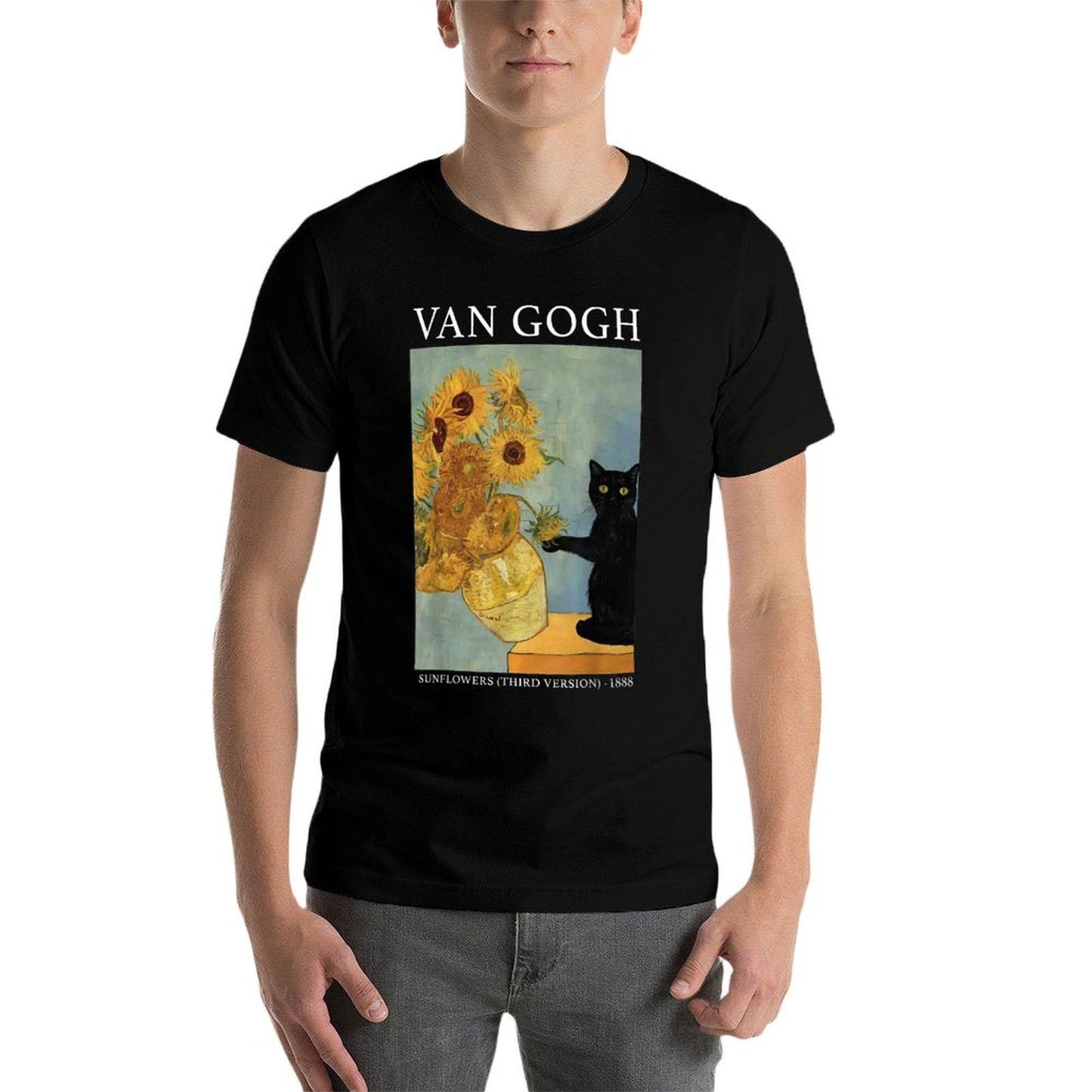 Van Gogh Black Cat With Sunflowers Funny Cat Classic T-Shirt