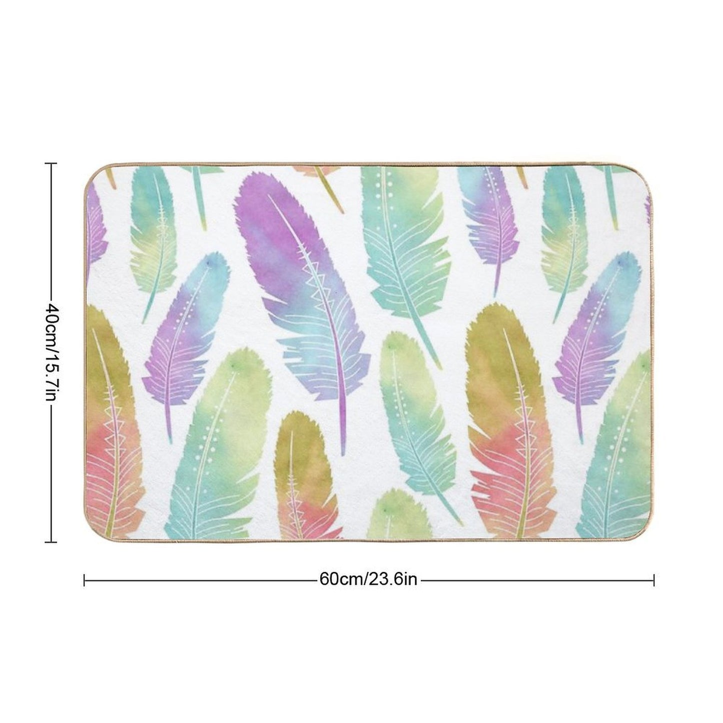 Boho Feather Pattern Watercolor Rainbow Non-Slip Bath Mat