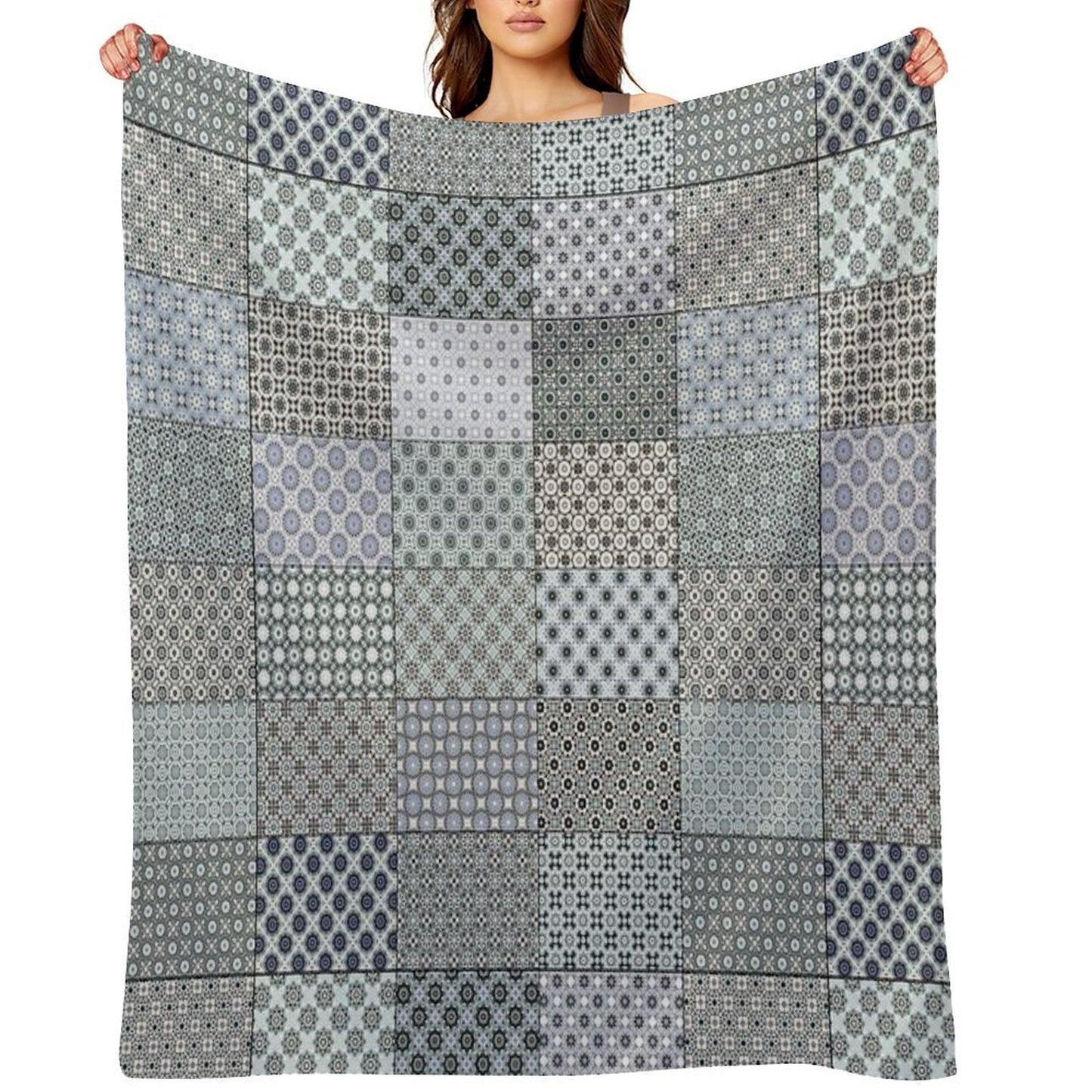 Gray Patchwork Anti-pilling Throw Blanket
