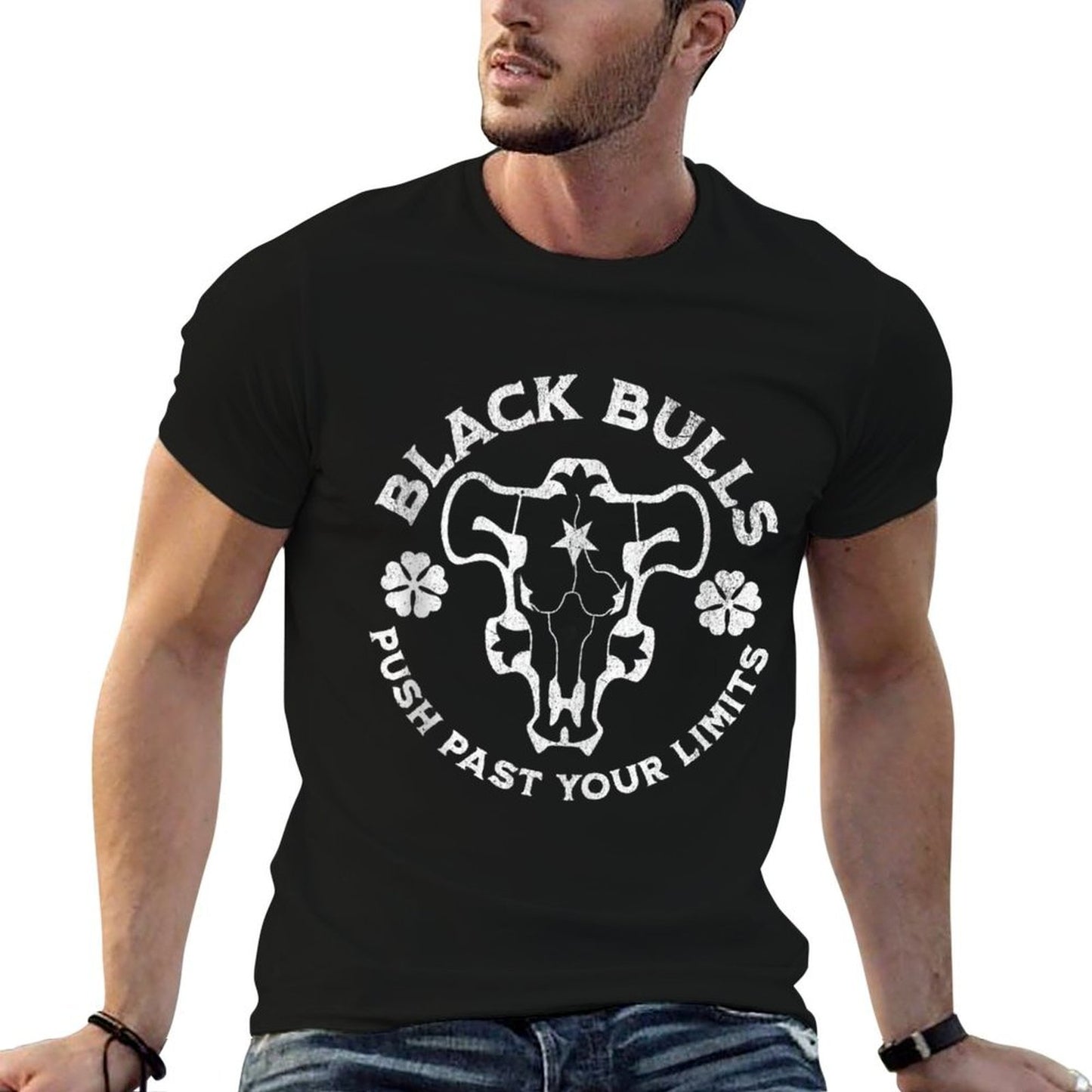 Distressed Black Anime Clover Black Bulls Limits Soft T-Shirt
