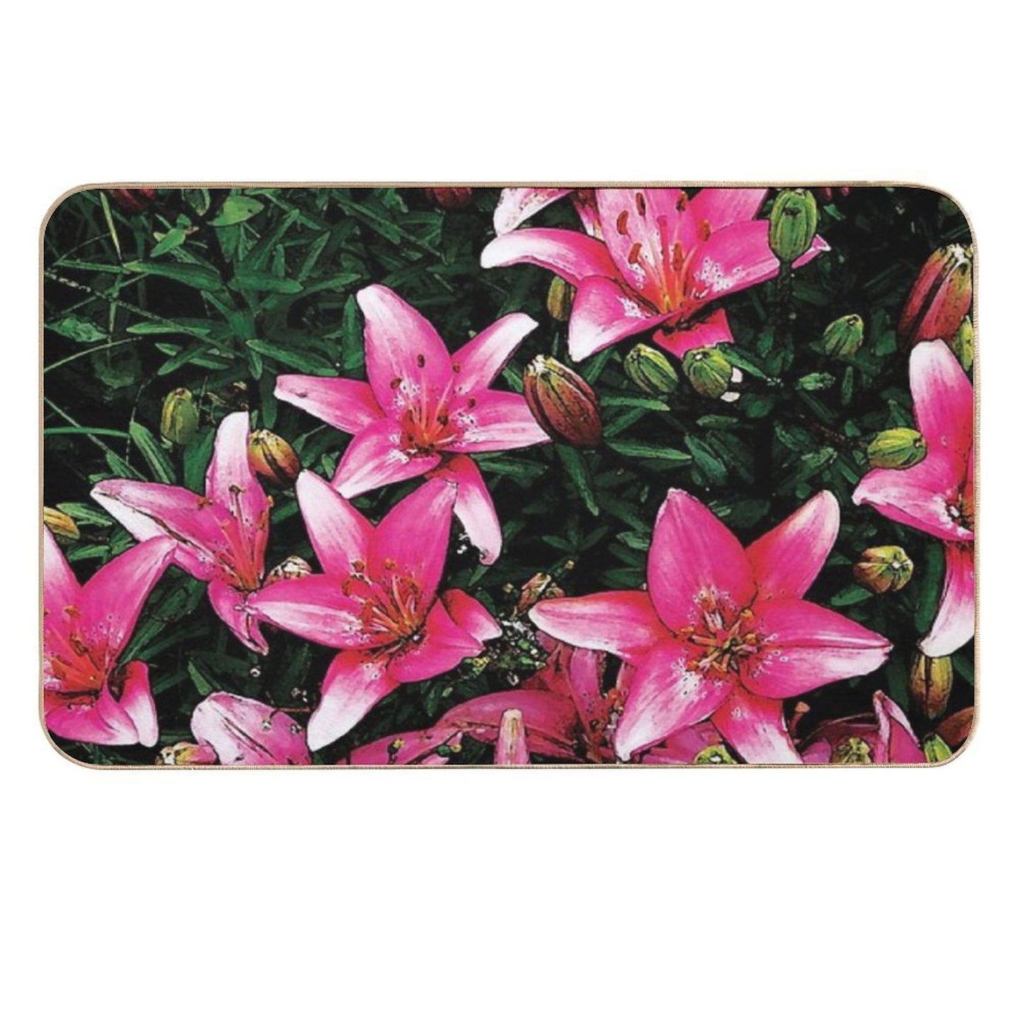 Lovely Pink Lilies in Full Bloom Water Color Long-Lasting Bath Mat
