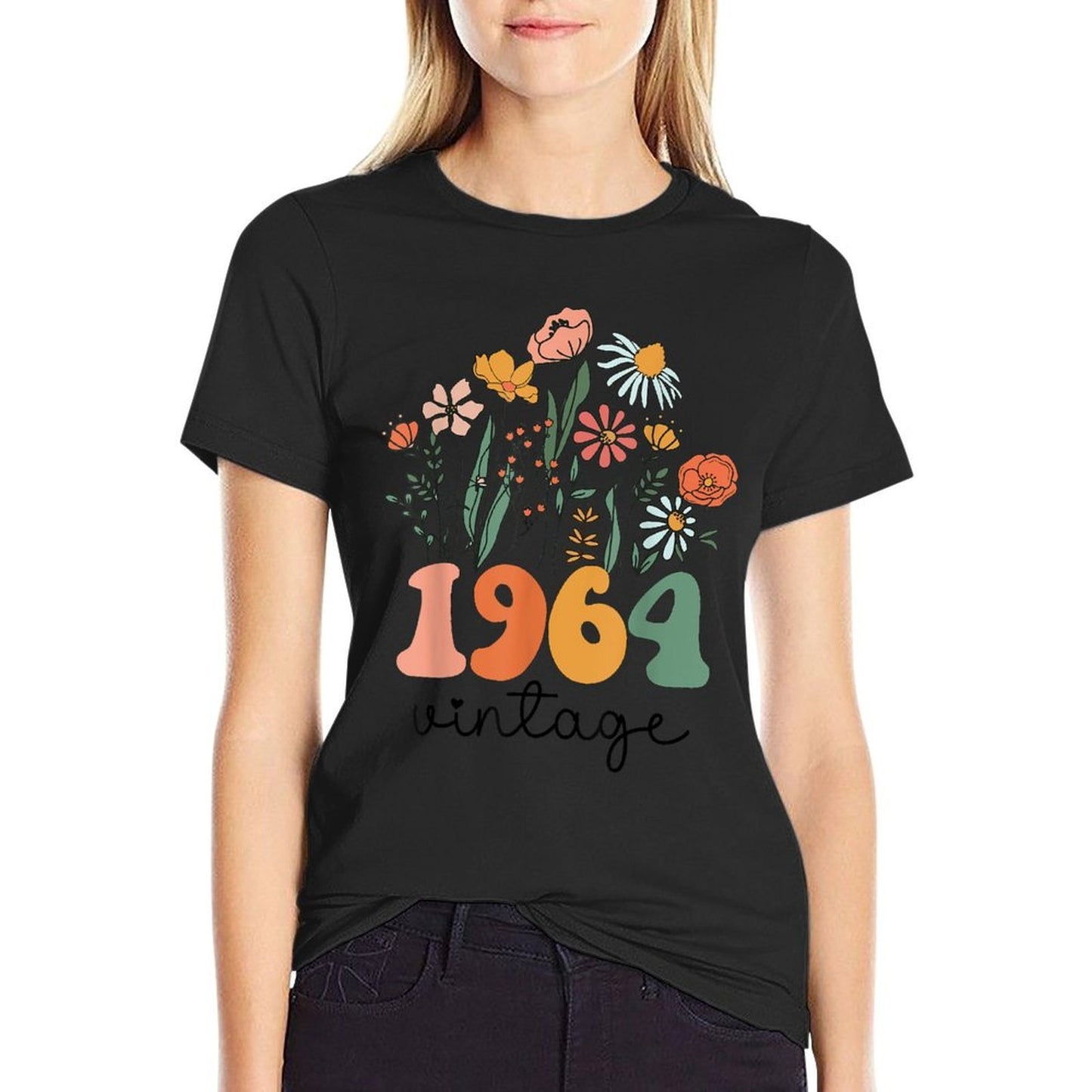 61 Years Old Vintage 1964 61st Women Birthday Wildflower Heathered Texture T-Shirt