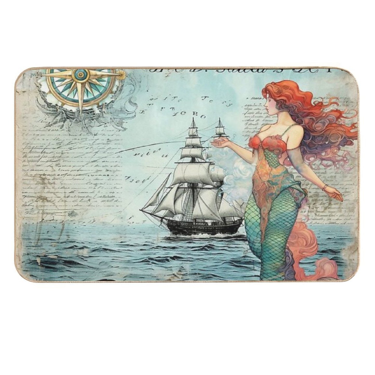 Vintage Mermaid Nautical Fade-Resistant Bath Mat