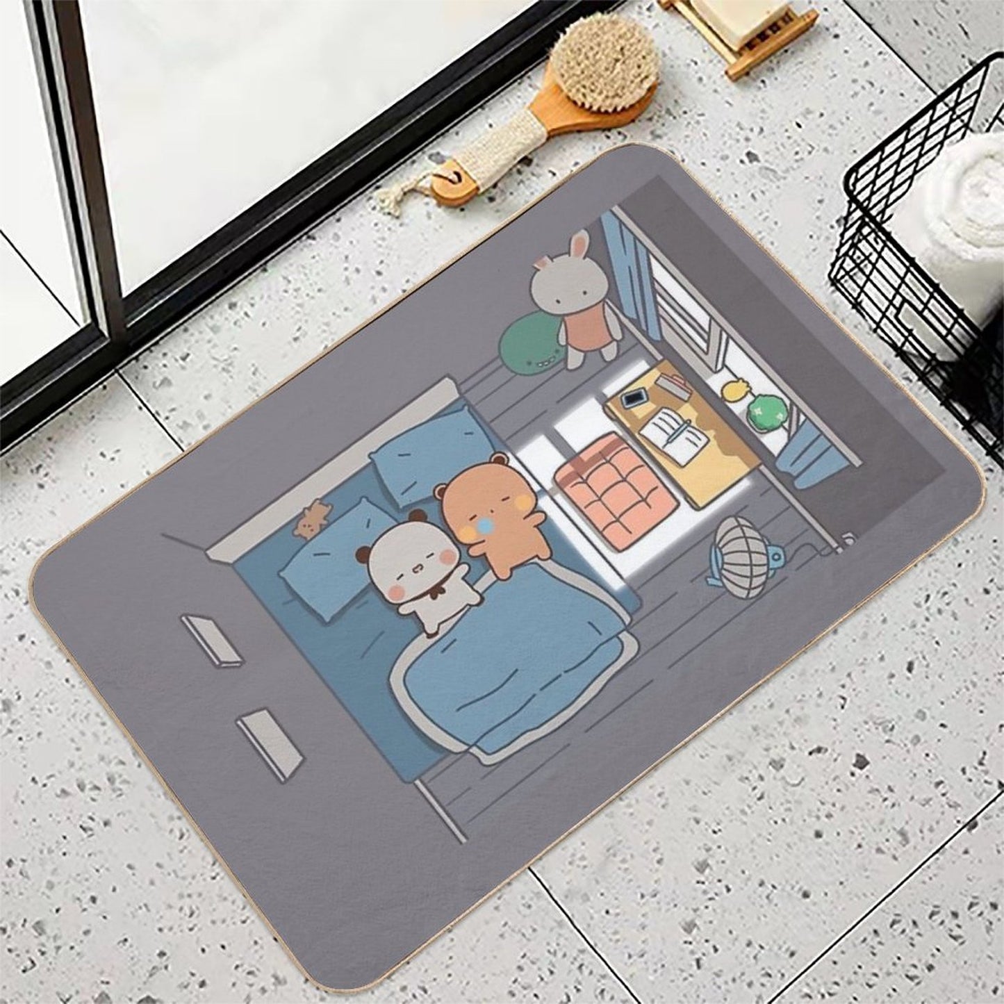 Bubu And Dudu Sleeping Cozy Cute Bear Couple Panda Yier Bubu Brownie Bear Anti-Trip Bath Mat