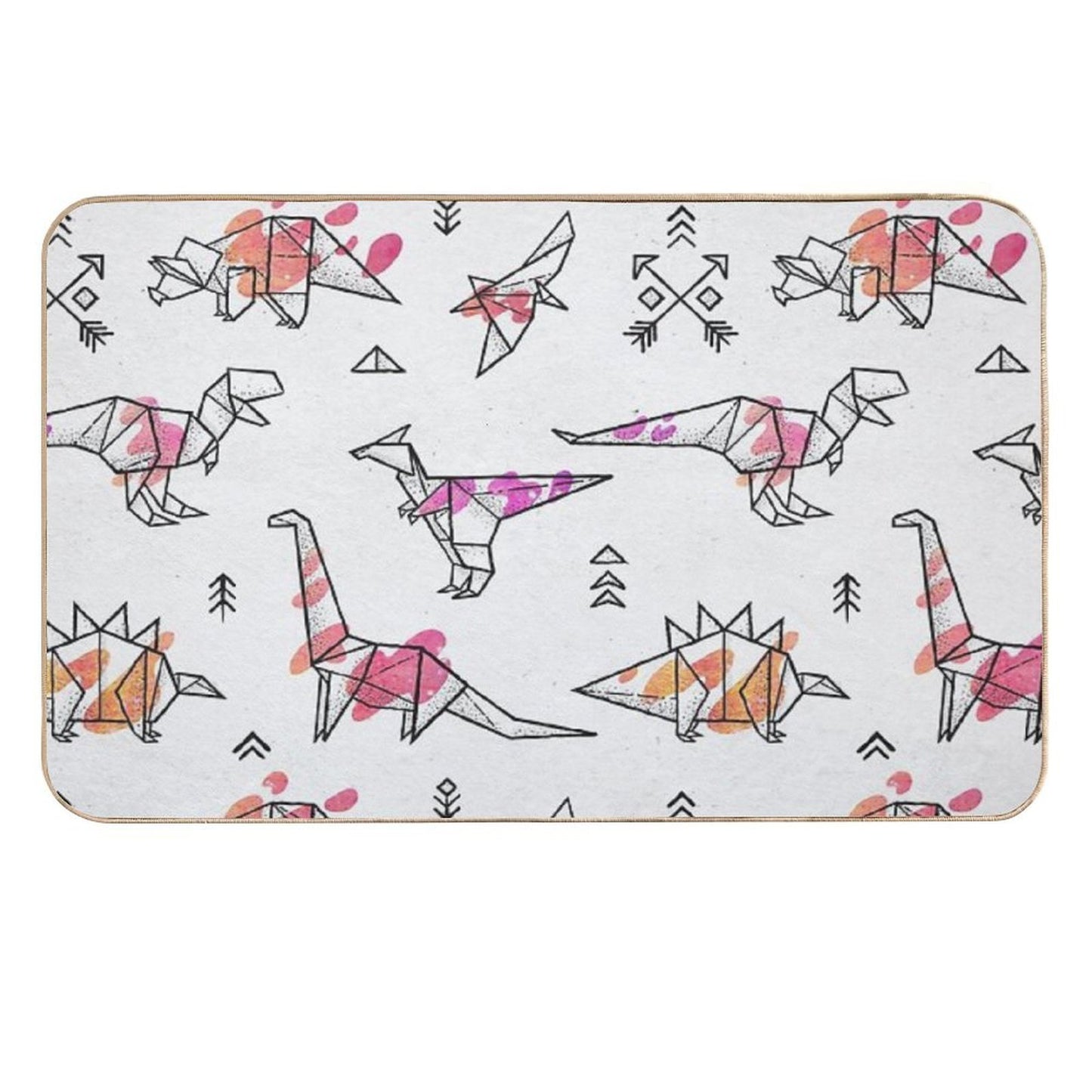 Origami Dinosaurs with Abstract Colorful Splash Easy Maintenance Bath Mat
