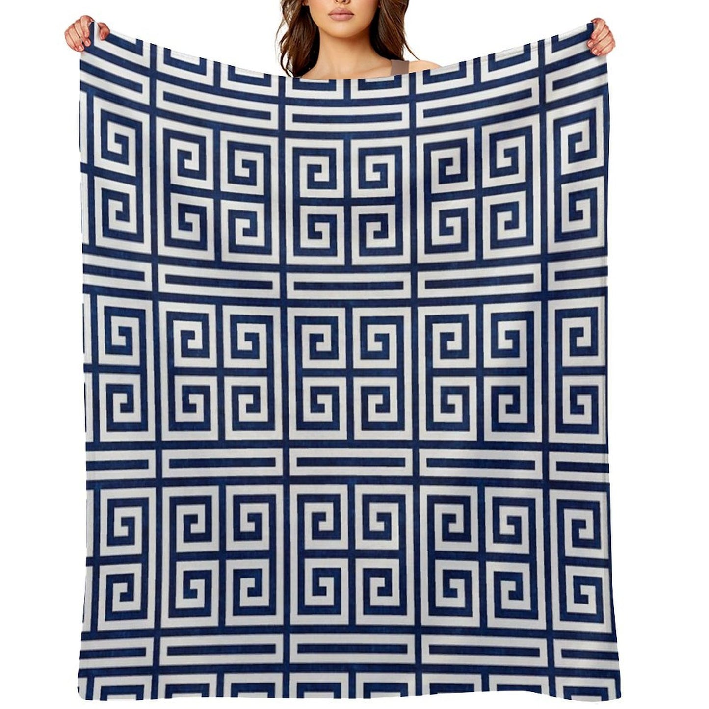 Greek Key - Blue And White Anti-pilling Throw Blanket