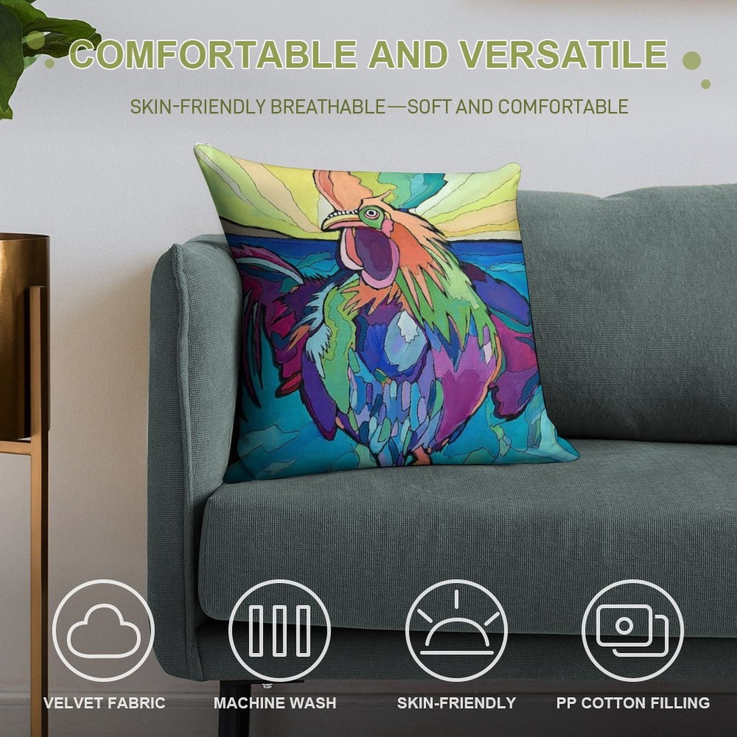 Beach Rooster Soft Fade-Resistant Throw Pillow