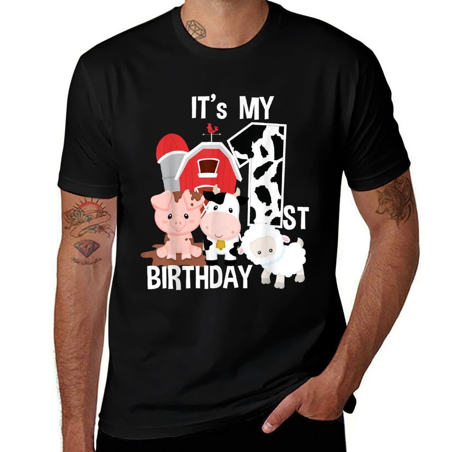 Farm Animals 1 Year Old It's My 1st Birthday Party Lightweight T-Shirt