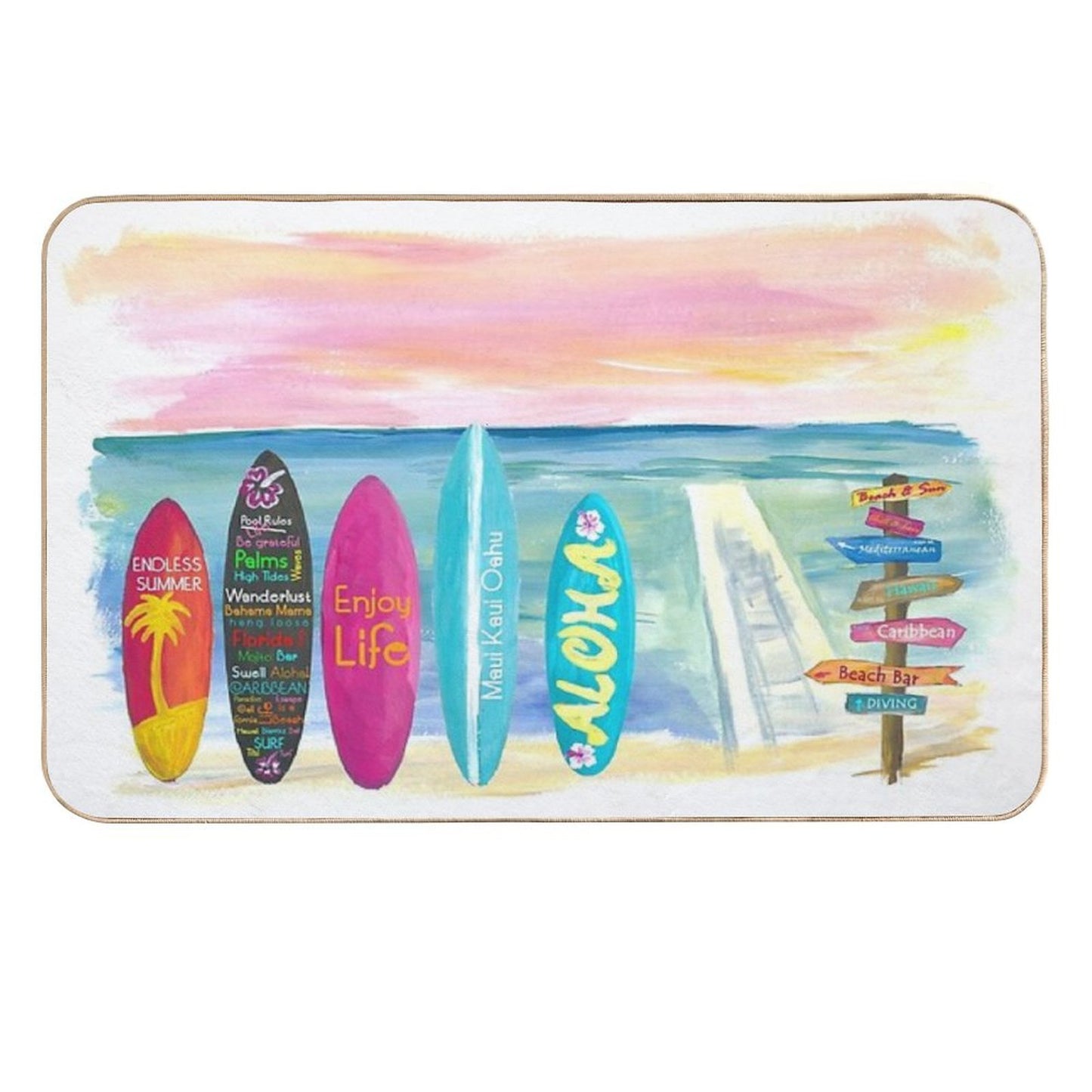 Surfboard Philosophy - Enjoy Life, Travel And Surf - Surfboard Wall Easy Maintenance Bath Mat
