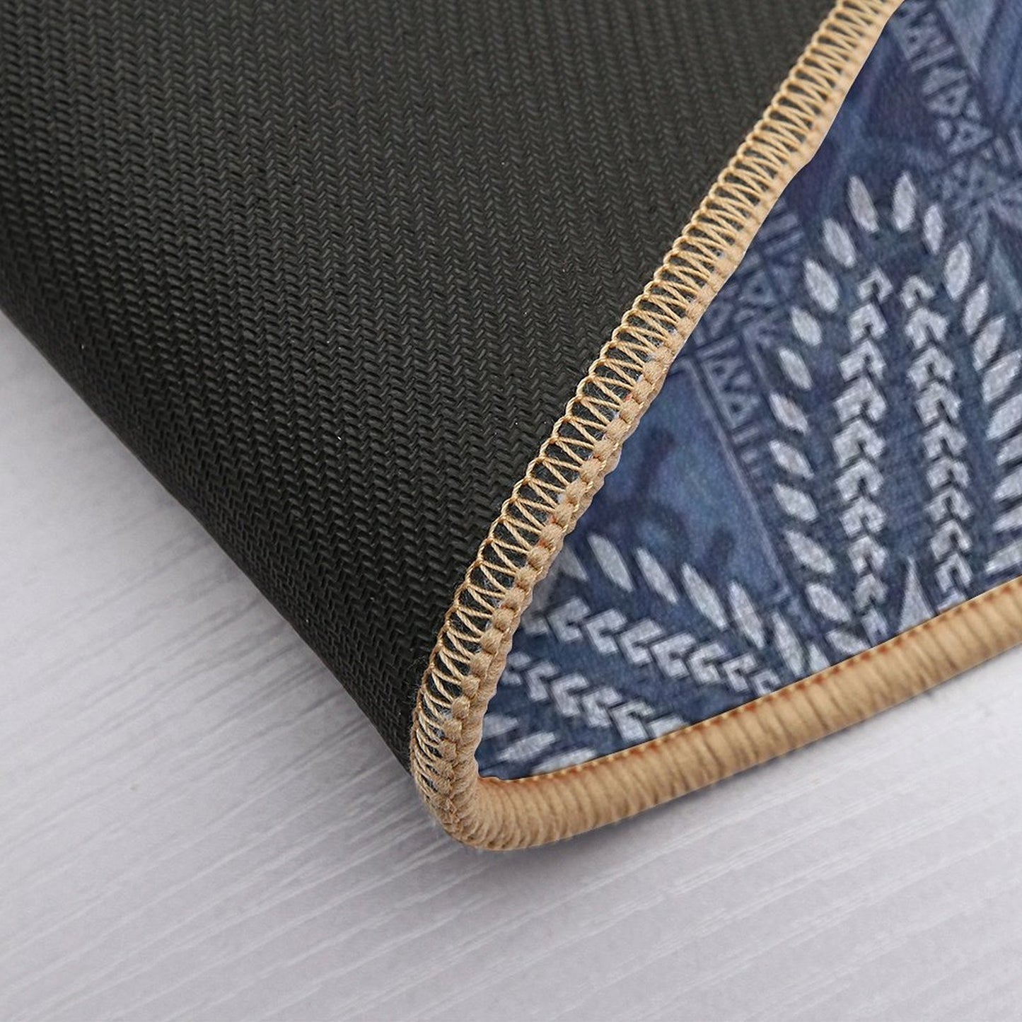 Blue Hawaiian Tapa And Plumeria High-Traffic Bath Mat