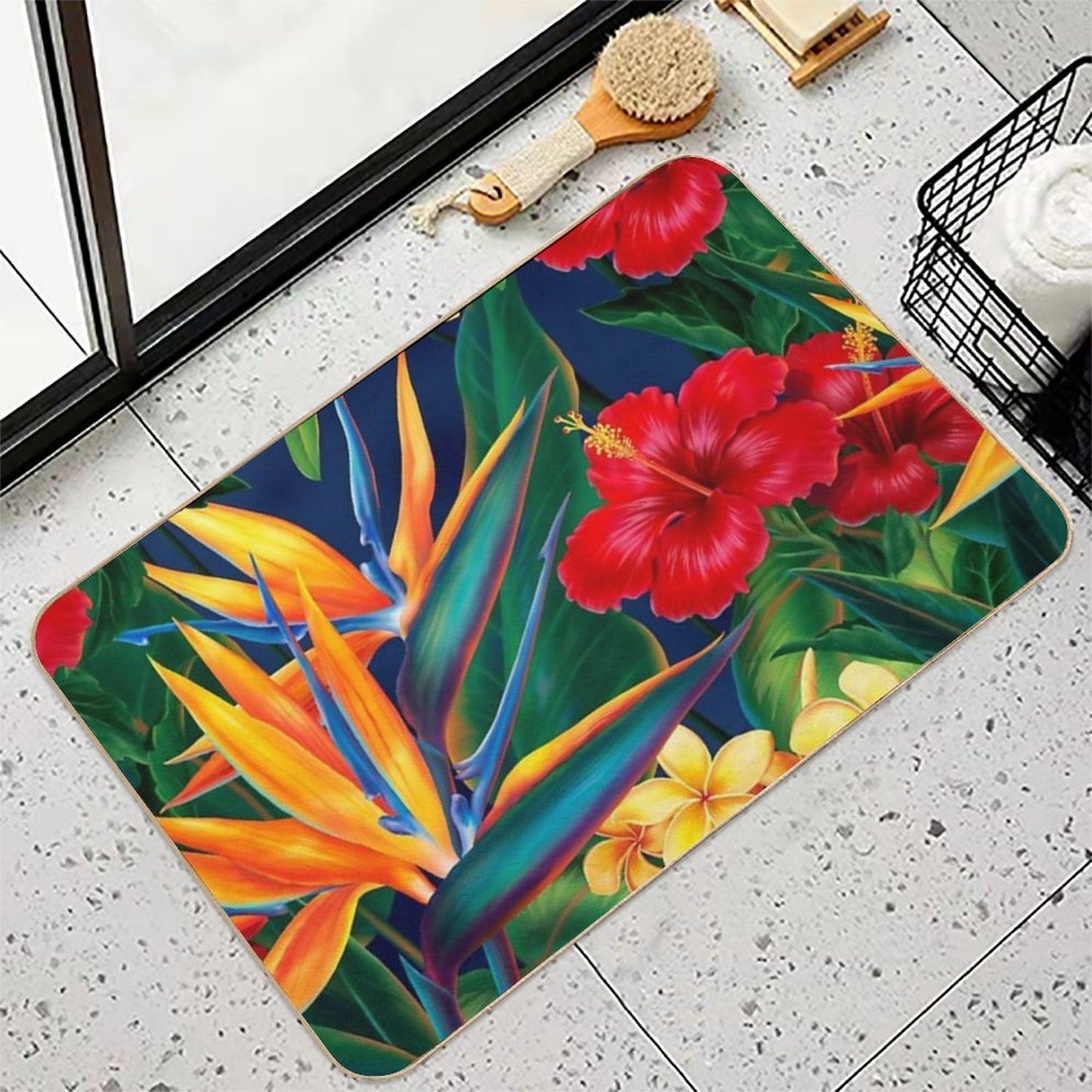 Tropical Paradise Hawaiian Birds of Paradise Illustration Eco-Friendly Bath Mat