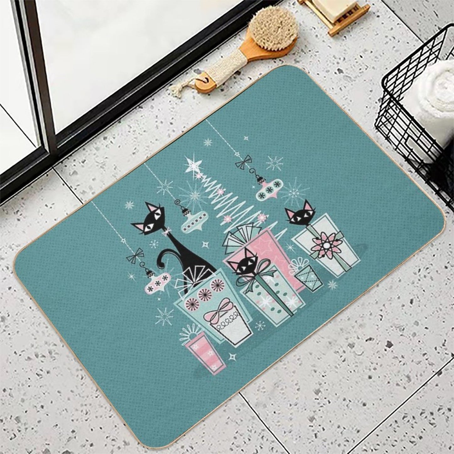 Vintage Kitty Christmas II ©studioxtine Toxin-Free Bath Mat