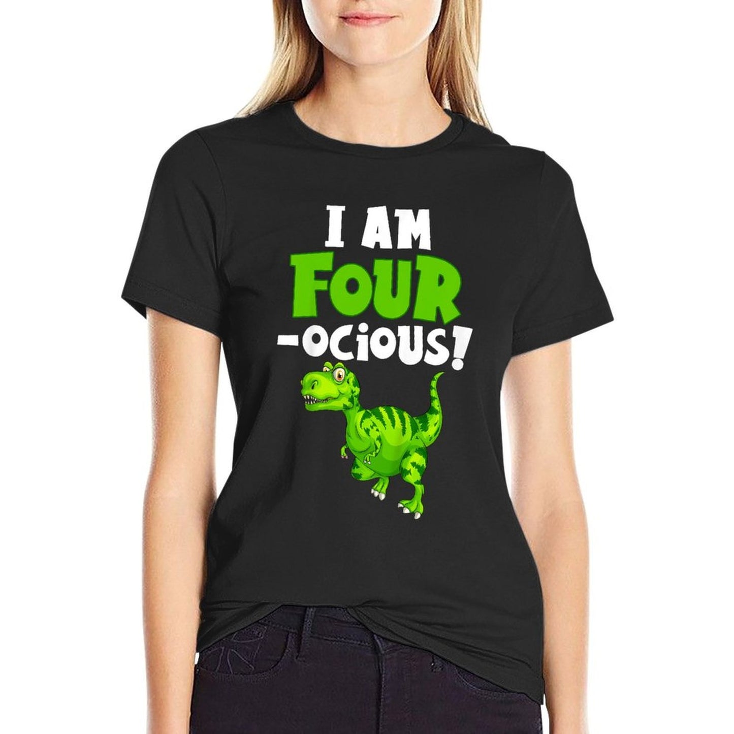 Kids I'm Four-Ocious Green Dinosaur 4 Years Old Boys Wrinkle-resistant T-Shirt