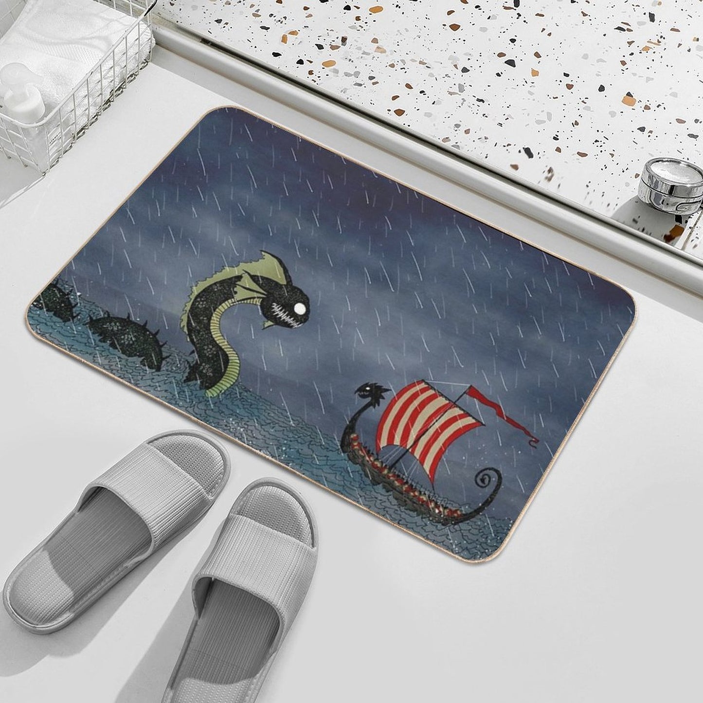 Vikings & Sea Serpent Repositionable Bath Mat