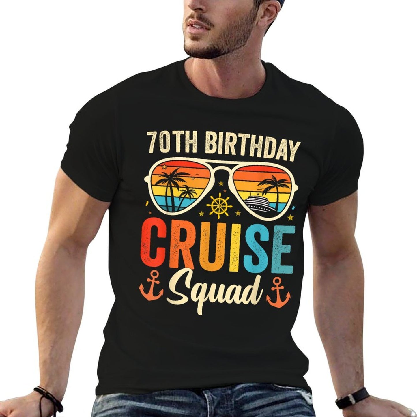 70th Birthday Cruise Squad Gifts 2025 Matching Party Family Cotton T-Shirt