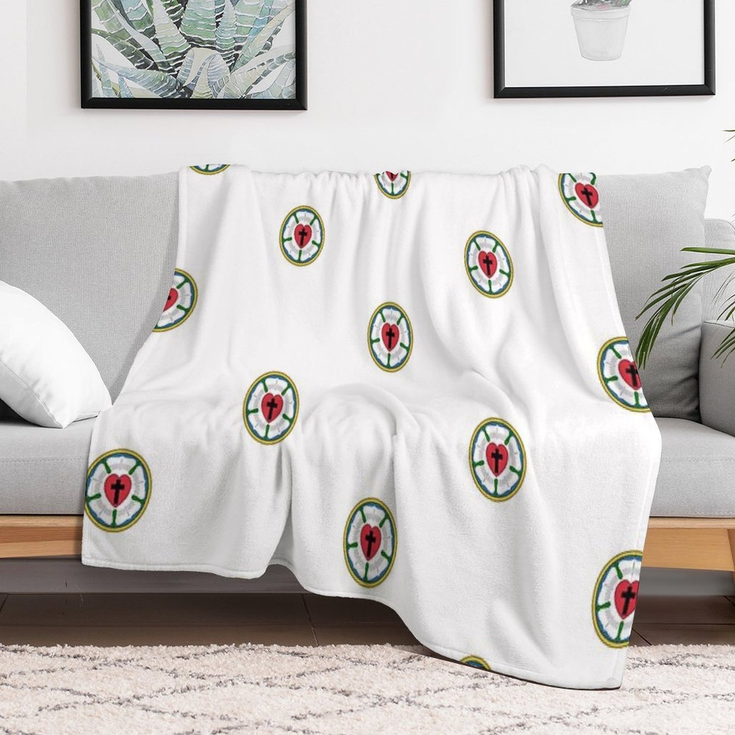 Lutheran Church Rose Heart Cross Logo Gift-ready Throw Blanket