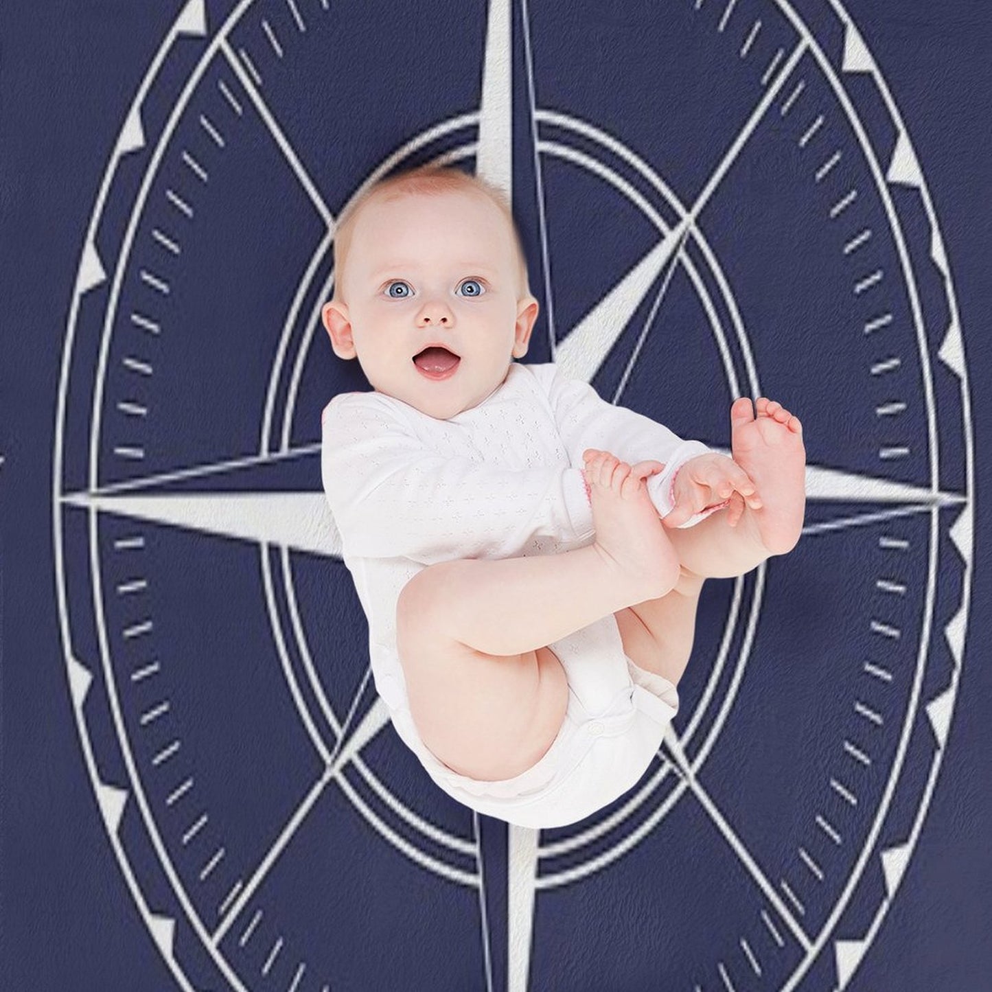 Navy Blue And White Nautical Ships Compass Rose Quick-dry Throw Blanket