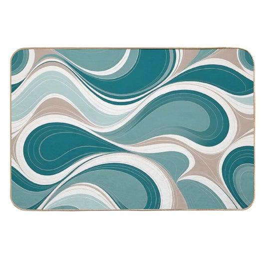 Copy of Mid Century Modern Liquid Swirl,  Beige, Green  #2  Repositionable Bath Mat