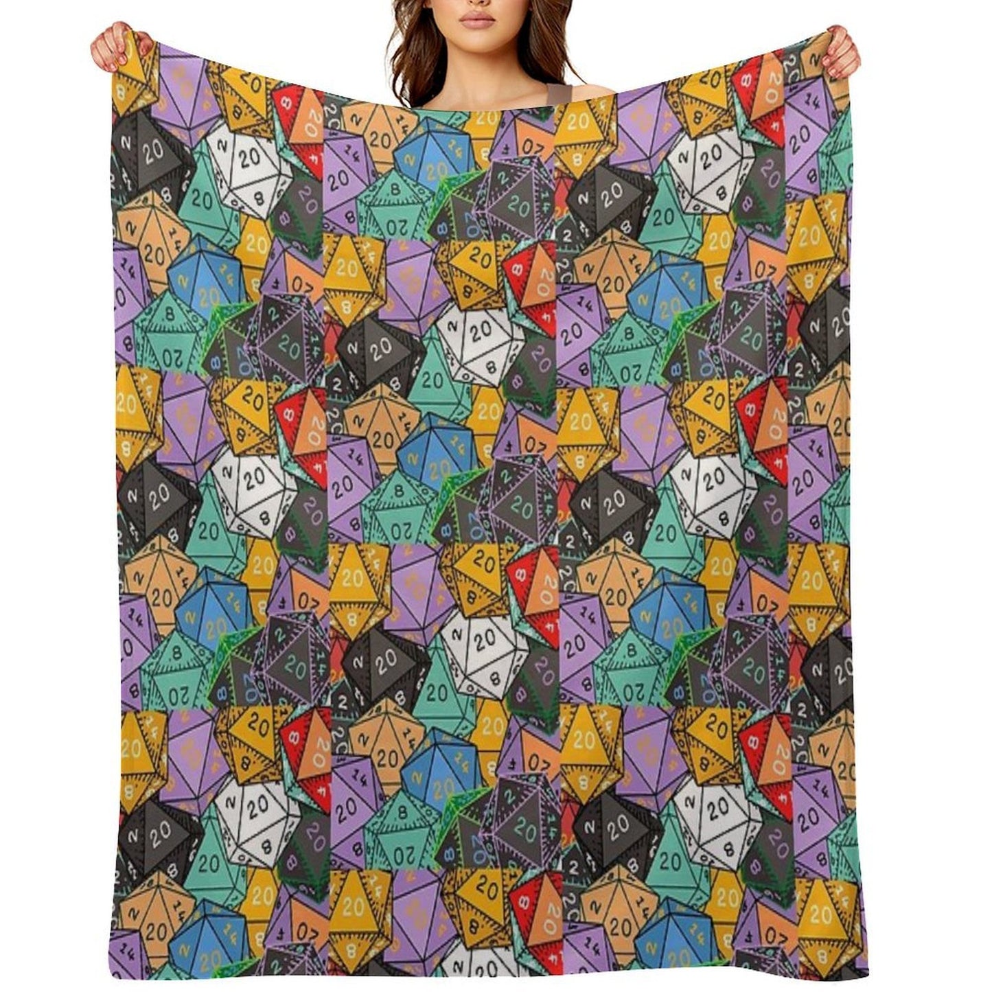 Polyhedral Paradise Vibrant D20 Dice Pattern Multi-functional Throw Blanket