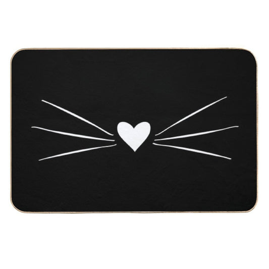 White Cat Heart Nose & Whiskers  Easy To Clean Bath Mat