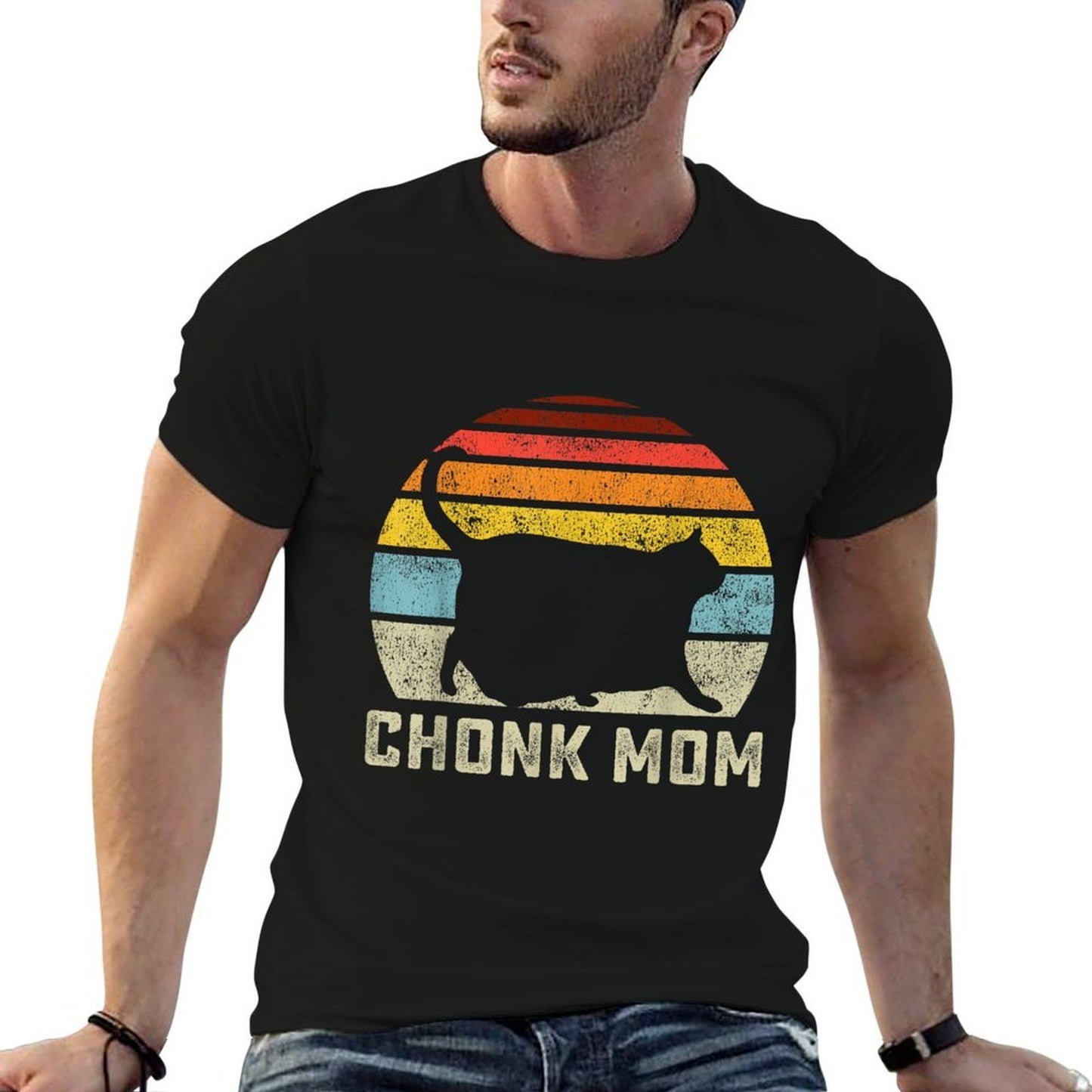 Chonk Cat Mom Scale Meme Funny Retro Style Mommy Cats Memes High-quality Stitching T-Shirt