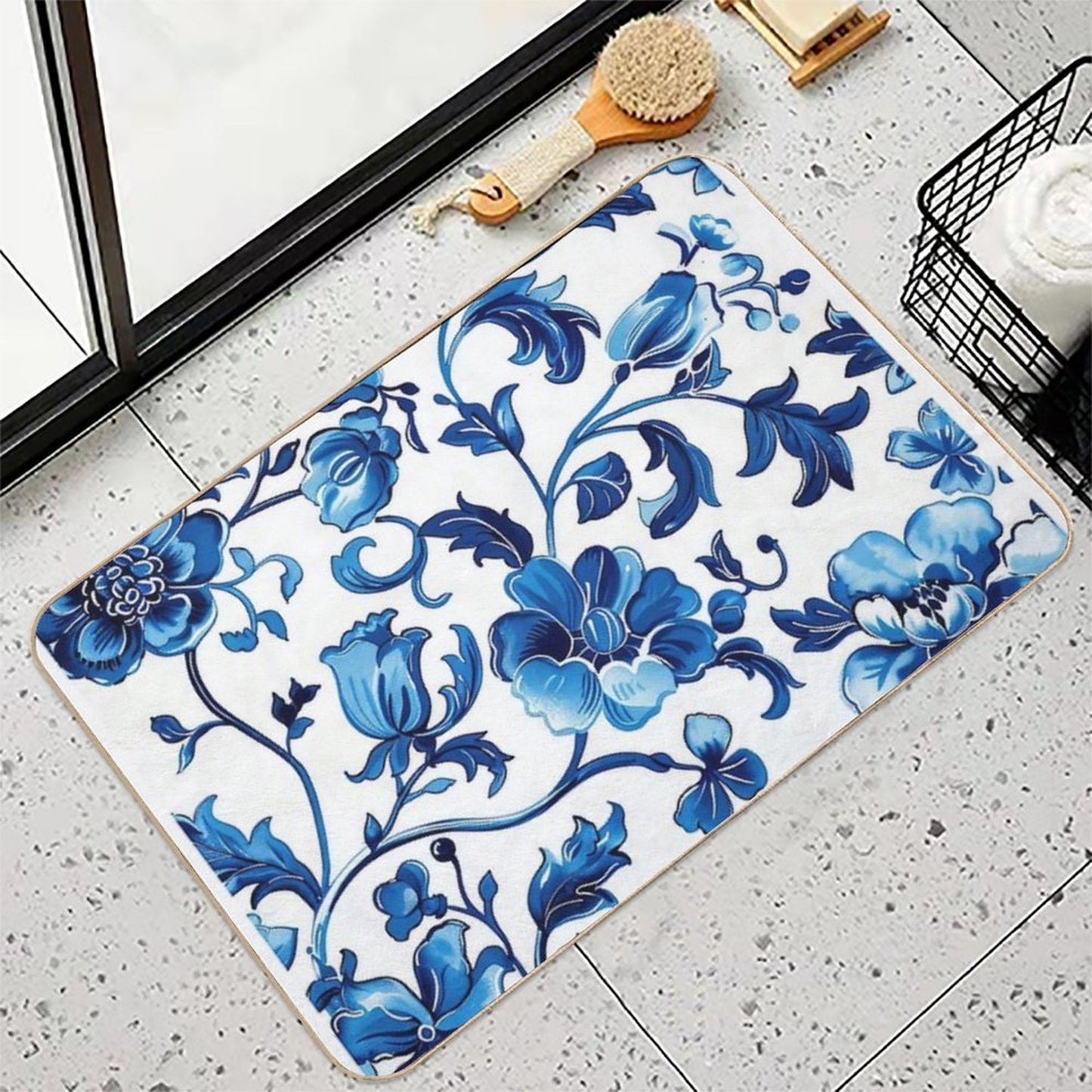 Blue Pattern Stain-Proof Bath Mat