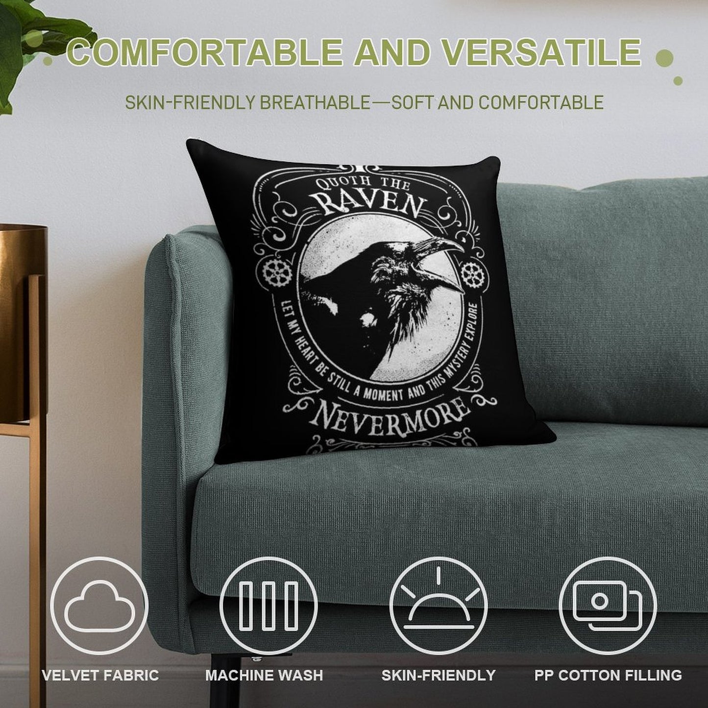 Nevermore - Quoth The Raven - The Raven by Edgar Allen Poe Soft Easy Maintenance Throw Pillow