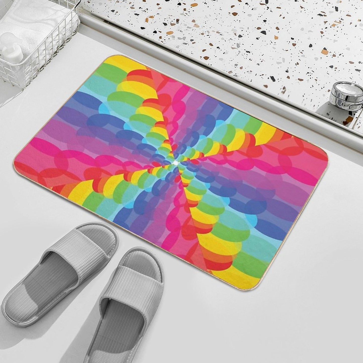 Rainbow Bubble Swirl  Fade-Resistant Bath Mat