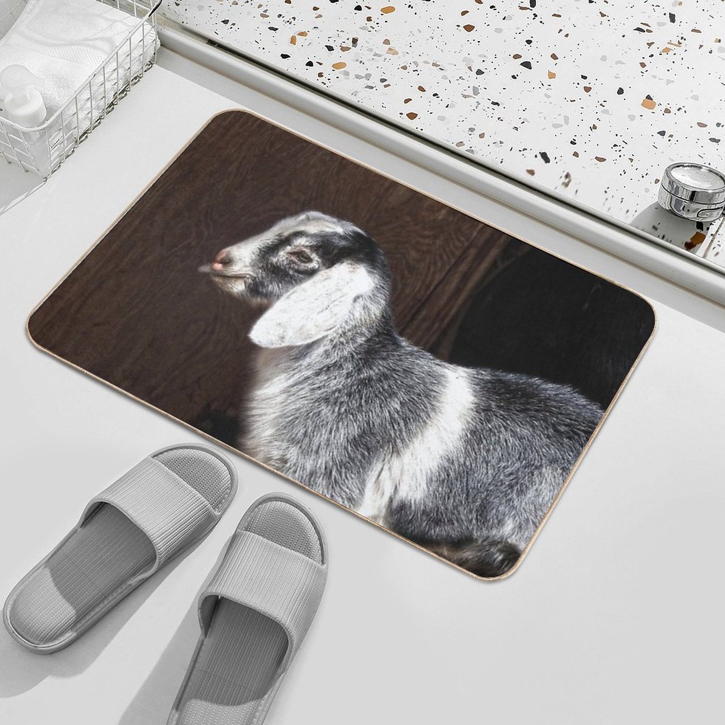 Cute Gray And White Baby Goat High-Traffic Bath Mat