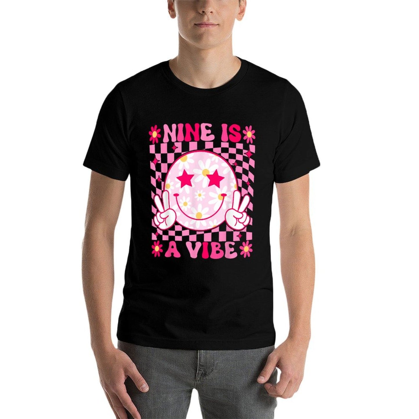 Nine Is A Vibe Birthday Groovy 9 Year Old Girls 9th Birthday Quick-drying T-Shirt