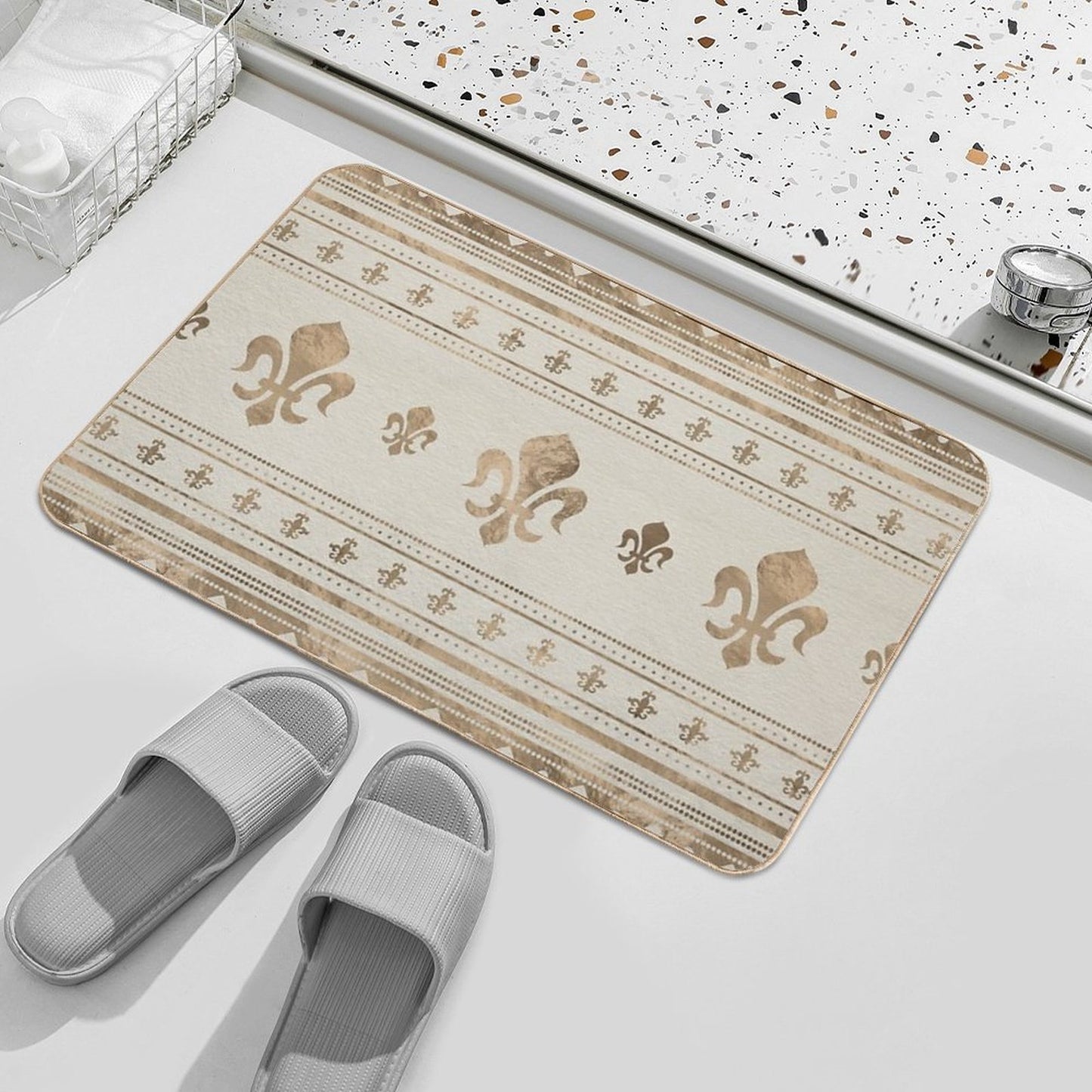 Fleur-de-lis Pastel Gold Anti-Trip Bath Mat