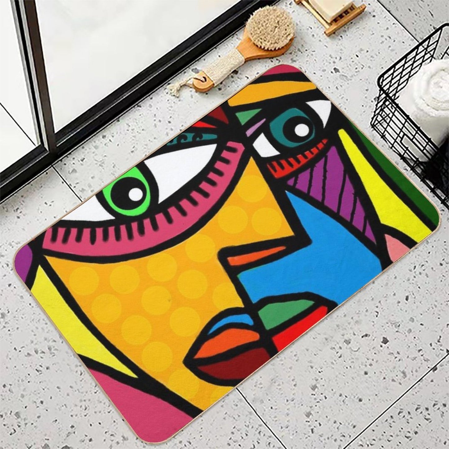 Funky Abstract Face Dirt-Trapping Bath Mat