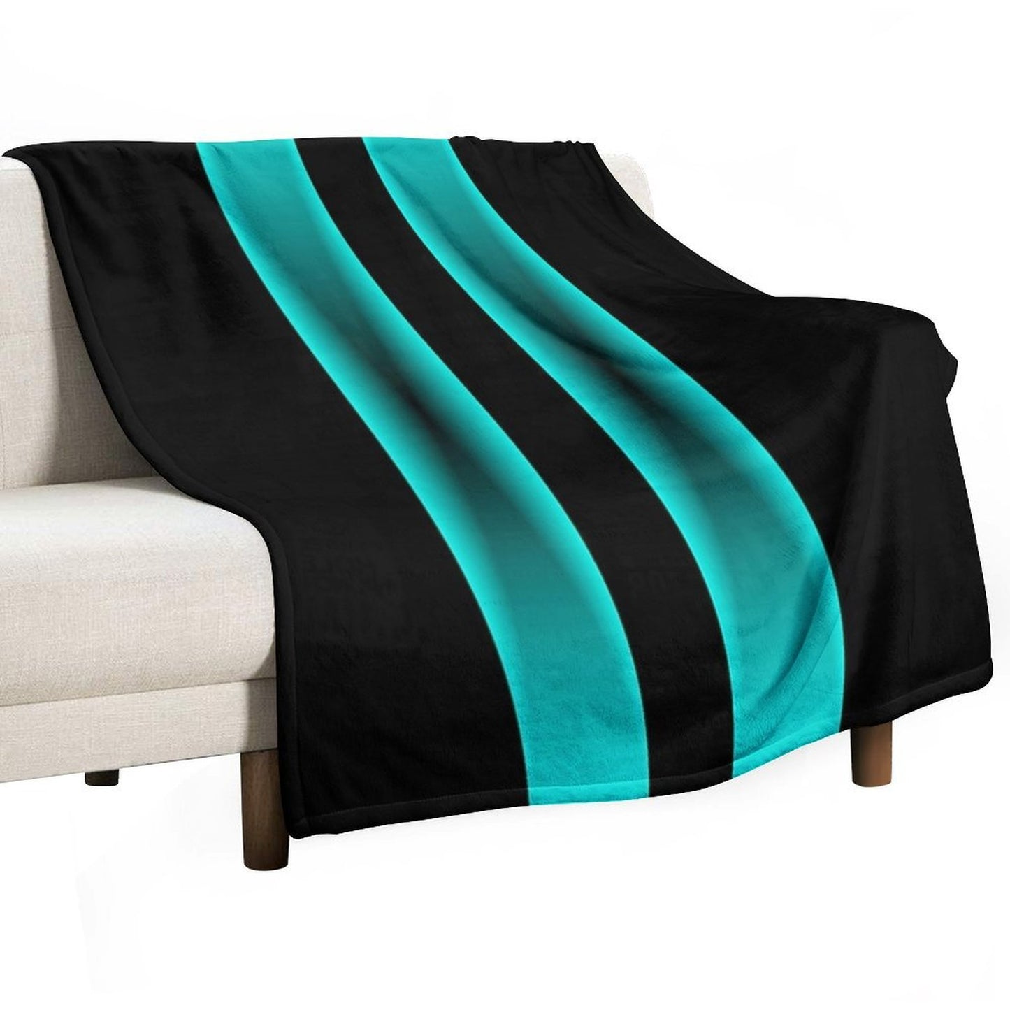 Cyan to Black Fade Stripes with Black Background Durable Throw Blanket