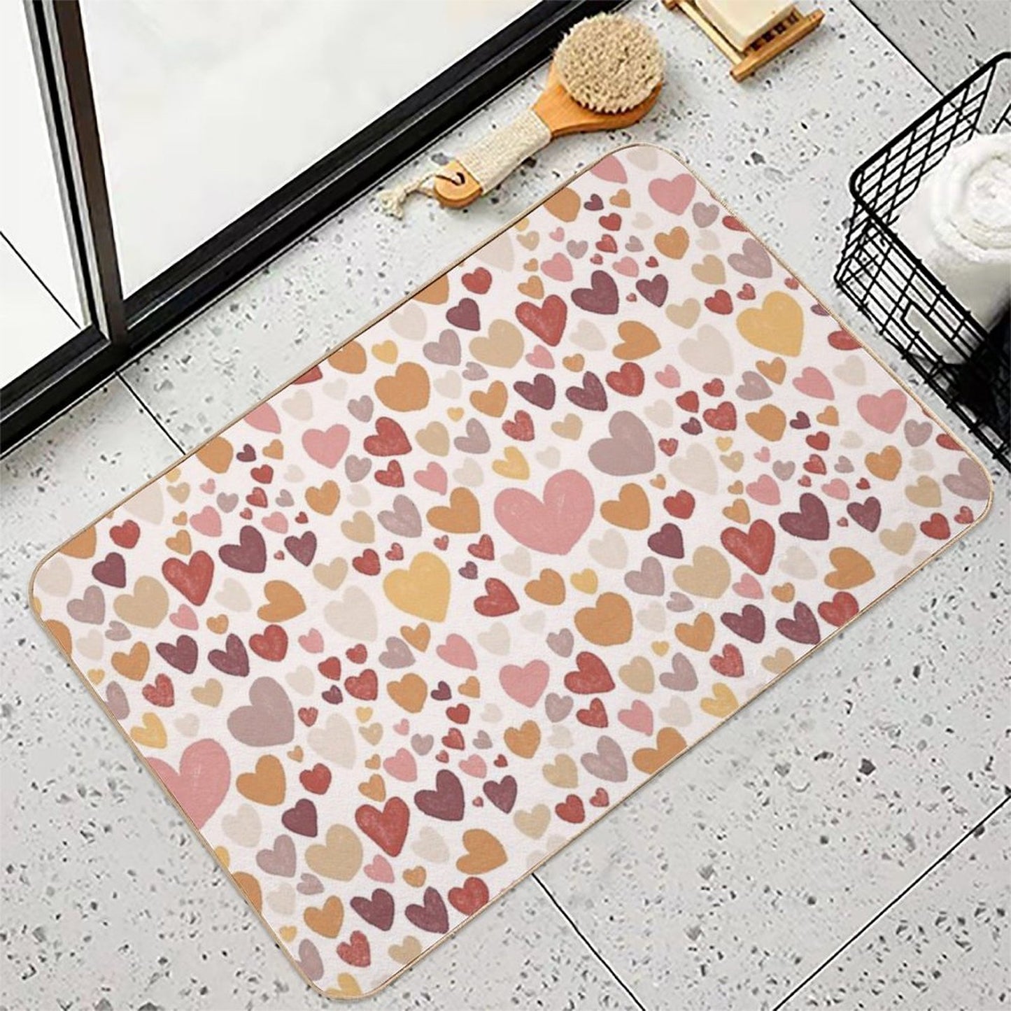 Sketched Hearts in Autumn Colours Absorbent Bath Mat