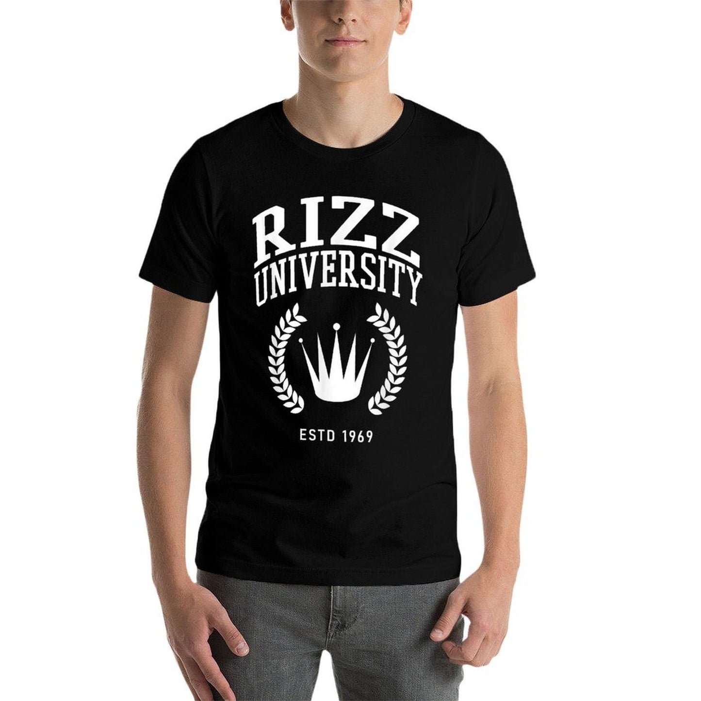Rizz University Funny Meme Rizzler W Rizz God  Ribbed Collar T-Shirt