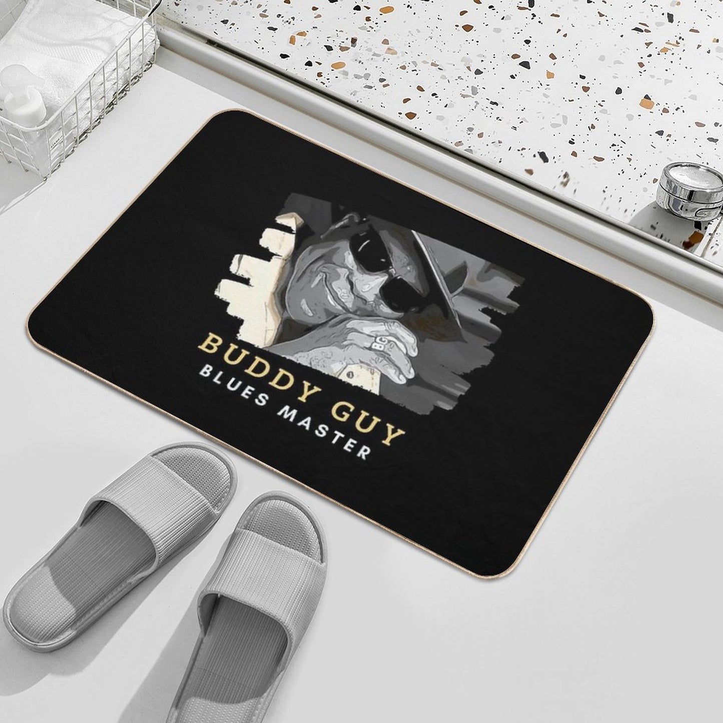 Buddy Guy Blues Master Gold And White Text with Graphic Repositionable Bath Mat