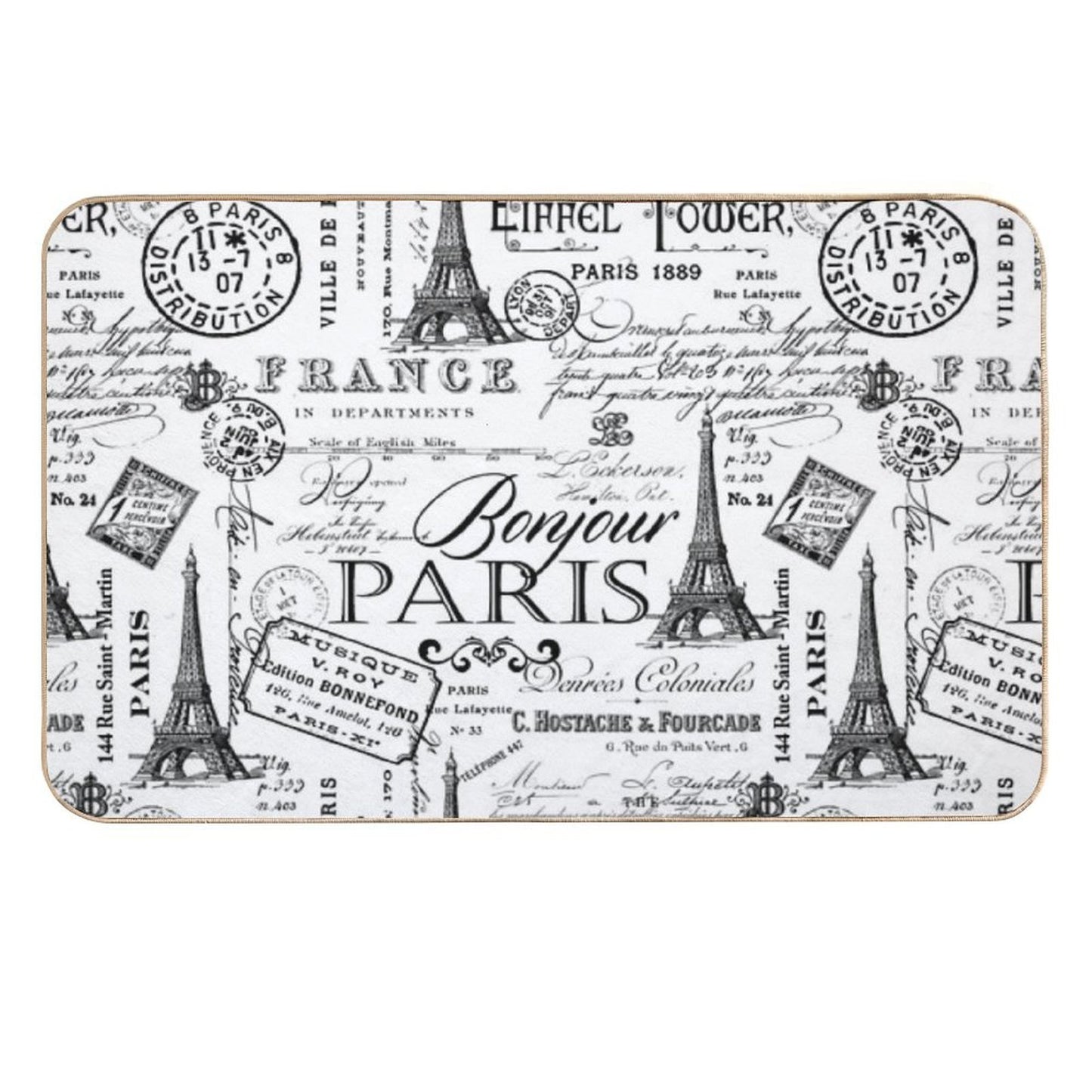 Vintage Paris Black And White Nostalgic Pattern Eco-Friendly Bath Mat