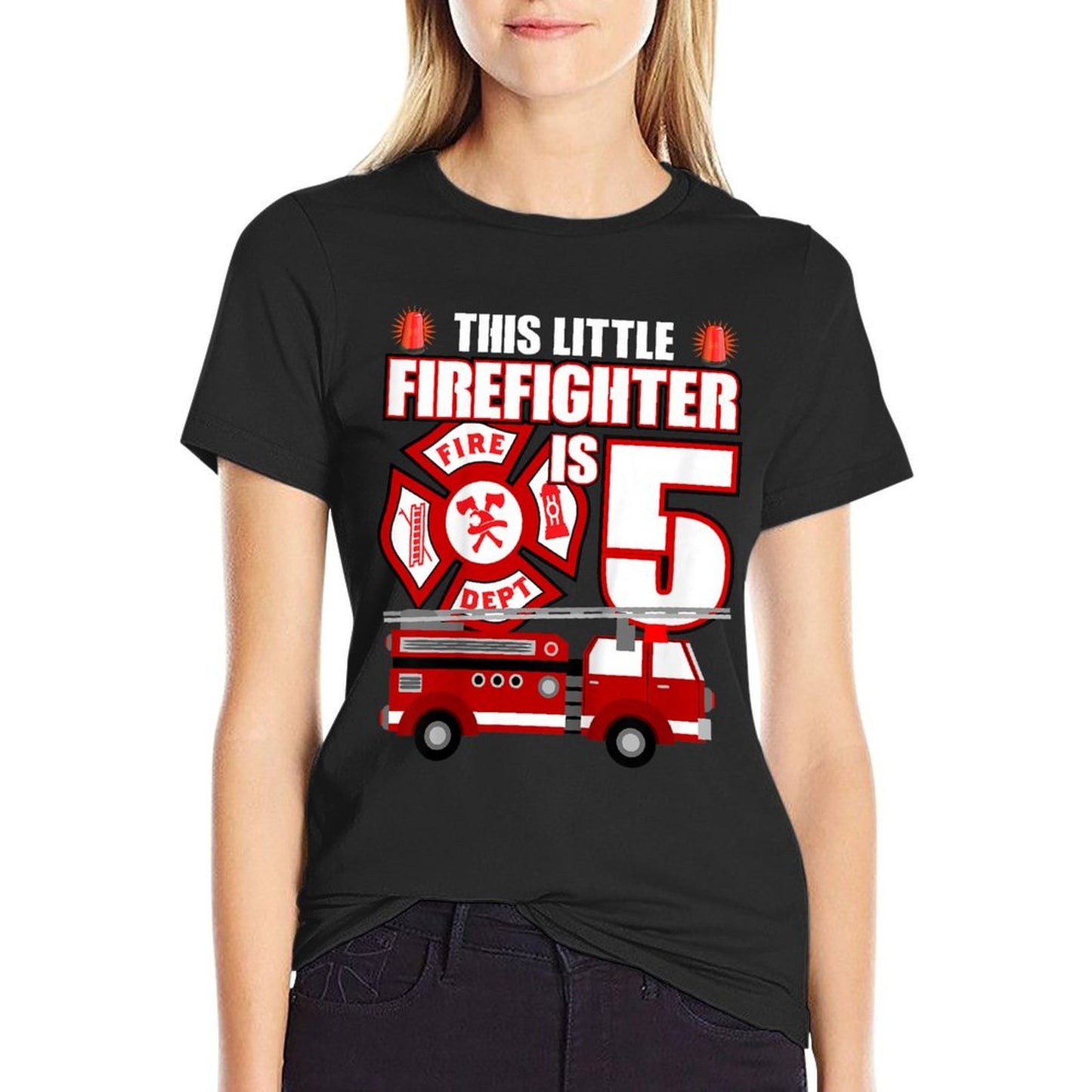 5 Year Old Firefighter Birthday Party Fire Truck 5th Gift Vintage-inspired T-Shirt